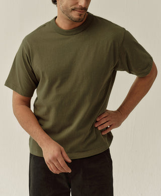 1990s Heavyweight Cotton Jersey Boxy T-Shirt - Olive
