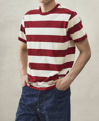 Breites gestreiftes T-Shirt aus schwerer Baumwolle – Rot/Aprikose