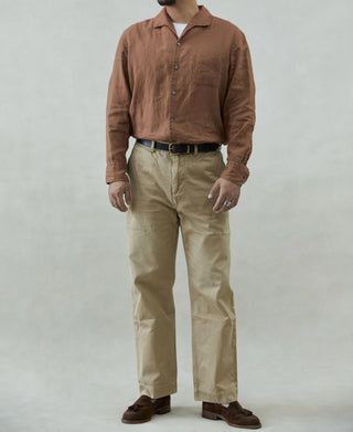 1950s Italian Collar Long-Sleeve Linen Shirt - Brown