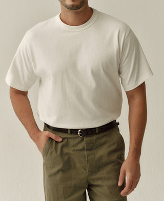 White heavyweight cotton jersey T-shirt with a boxy fit and crew neck, front view.