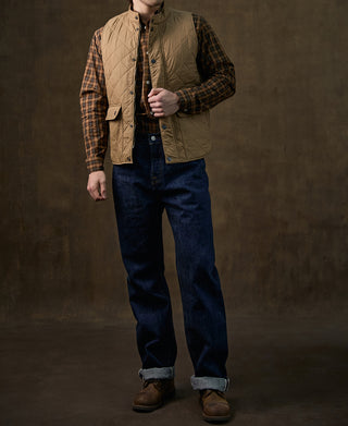 Corduroy Trimmed Diamond Quilted Field Vest – Khaki