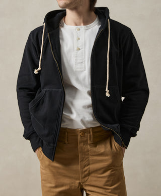 헤비웨이트 테리 지퍼업 후드 티셔츠 - 블랙 