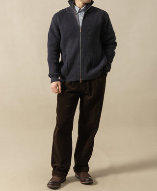 Ribbed Knit Two-End Zip Wool Blend Cardigan