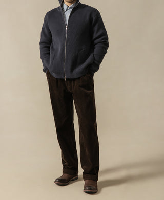 Ribbed Knit Two-End Zip Wool Blend Cardigan