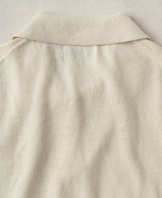 Collar Detail of Linen Cotton Blend Knit Johnny Collar Polo