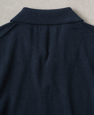 Back Collar Detail of Linen Cotton Blend Knit Johnny Collar Polo
