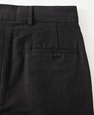 back pocket detail of Textured Linen-Cotton Trousers – Black