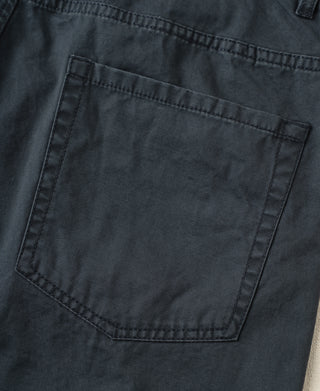 back pocket detail of Vintage Washed Tapered 5-Pocket Pants in Navy