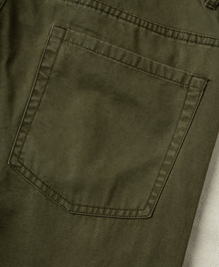 back pocket detail of Vintage Washed Tapered 5-Pocket Pants in Olive