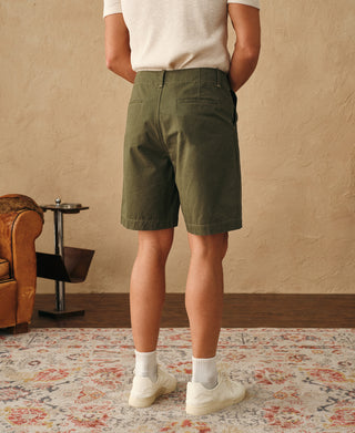 back view of 1930s Washed Officer Chino Shorts in Olive