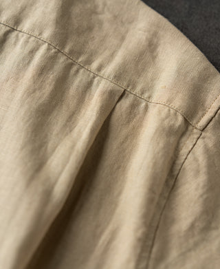 back view of 1950s Italian Collar Linen Short Sleeve Shirt - Light Coffee