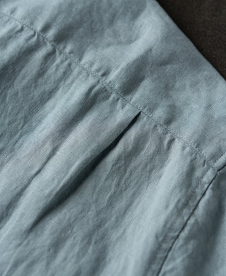 back view of 1950s Italian Collar Linen Short Sleeve Shirt - Light Blue