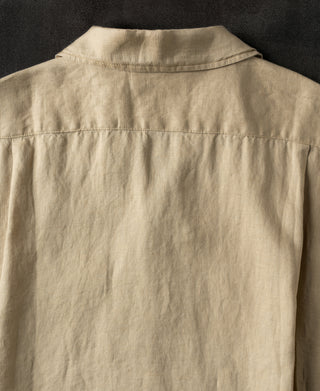 back view of 1950s Italian Collar Linen Short Sleeve Shirt - Light Coffee