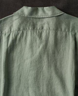 back view of 1950s Italian Collar Linen Short Sleeve Shirt - Sage