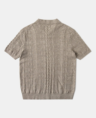 back view of Jacquard Melange Yarn Polo Shirt in Oats