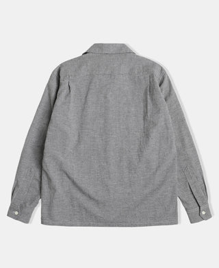 Back View of Lot 220A Cotton-Linen Blend Houndstooth Long Sleeve Shirt