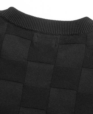back view of Lot 927 Retro Checker Knit Cotton Crewneck T-Shirt - Black