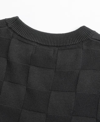 back view of Lot 927 Retro Checker Knit Cotton Crewneck T-Shirt - Dark Gray