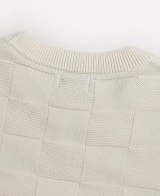 back view of Lot 927 Retro Checker Knit Cotton Crewneck T-Shirt - Ivory