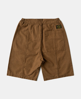 back view of M-42 Canvas Cargo Shorts - Dark Khaki