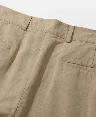 back view of Textured Linen-Cotton Trousers – Khaki