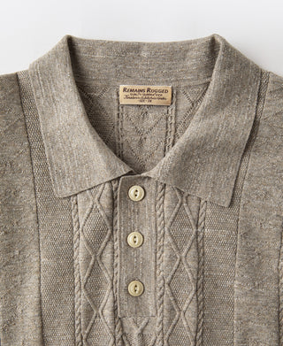 button closure view of Jacquard Melange Yarn Polo Shirt in Oats