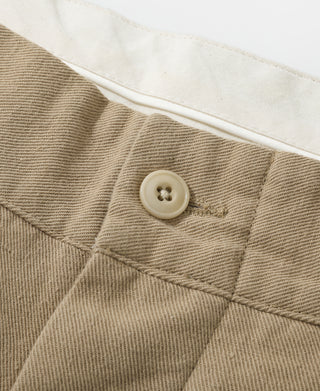 button detail of Textured Linen-Cotton Trousers – Khaki