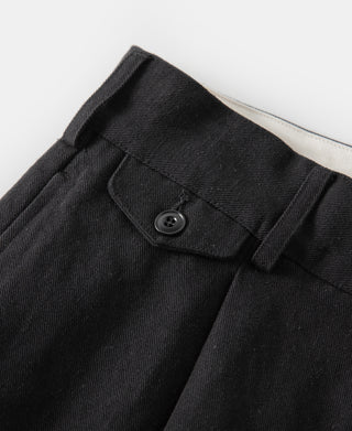 button detail of Textured Linen-Cotton Trousers – Black