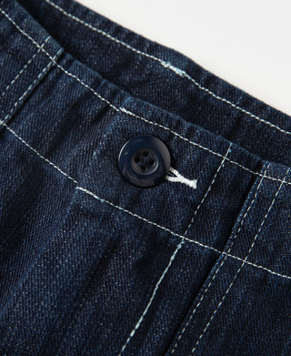 Button Detail of Raw Denim Baker Shorts