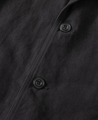 button detail of Textured Linen-Cotton Sack Jacket – Black