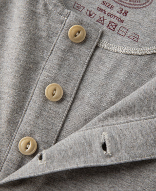 button placket detail of 1940s Slub Cotton Henley Pocket T-shirt in Gray