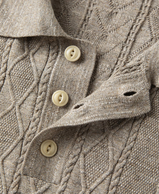 button placket detail of Jacquard Melange Yarn Polo Shirt in Oats