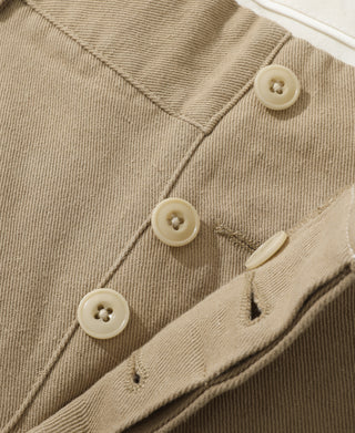 closure detail of Textured Linen-Cotton Trousers – Khaki