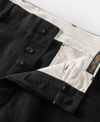 closure detail of Textured Linen-Cotton Trousers – Black