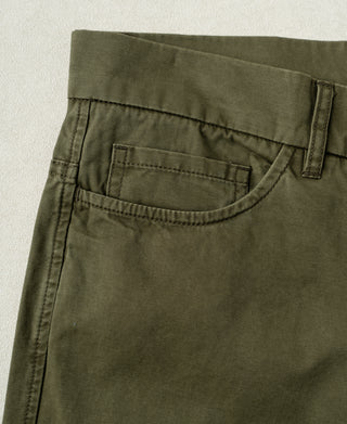coin pocket detail of Vintage Washed Tapered 5-Pocket Pants in Olive