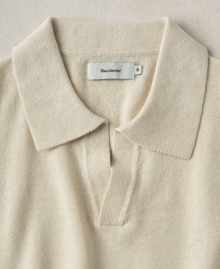 Collar Detail of Linen Cotton Blend Knit Johnny Collar Polo