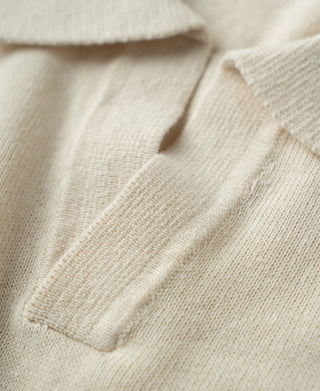 Collar Detail of Linen Cotton Blend Knit Johnny Collar Polo