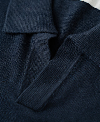 Collar Detail of Linen Cotton Blend Knit Johnny Collar Polo