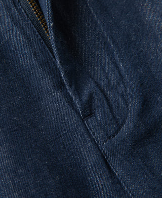 crotch detail of Indigo Tapered Hemp-Cotton Blend Pants