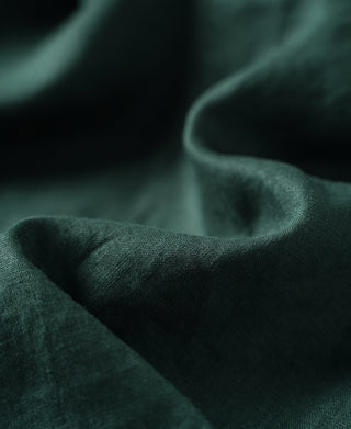fabric texture of 1950s Italian Collar Linen Short Sleeve Shirt - Dark Green