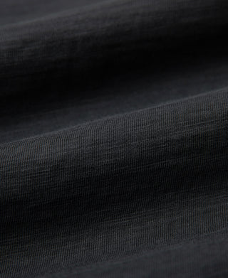 fabric texture of dark gray heavyweight slub cotton short sleeve t-shirt