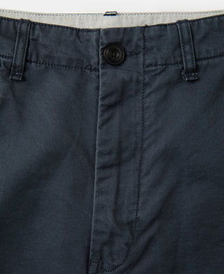 Front detail of 1930s Washed Officer Chino Shorts in Navy