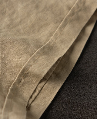 hem detail of 1950s Italian Collar Linen Short Sleeve Shirt - Light Coffee