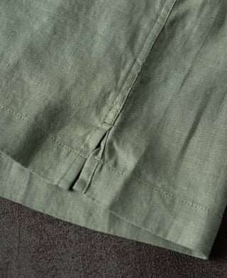 hem detail of 1950s Italian Collar Linen Short Sleeve Shirt - Sage