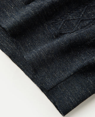 hem detail of Jacquard Melange Yarn Polo Shirt in Navy