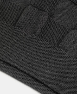 hem detail of Lot 927 Retro Checker Knit Cotton Crewneck T-Shirt - Dark Gray