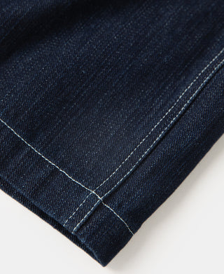 Hem Detail of Raw Denim Baker Shorts