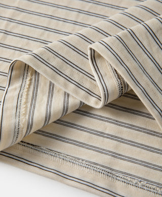 hem detail of Heavyweight Cotton Striped Pocket T-Shirt - Apricot