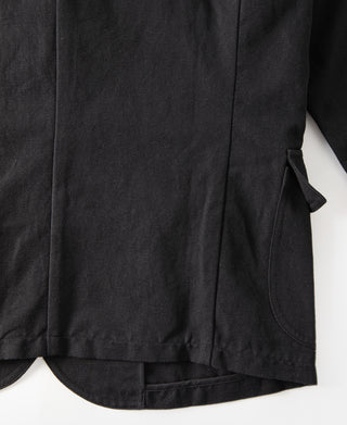 hem detail of Textured Linen-Cotton Sack Jacket – Black