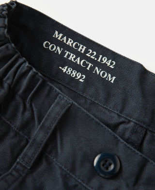 zipper detail of M-42 Canvas Cargo Shorts - Navy